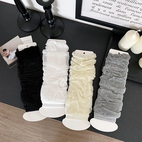 Leg Warmers Women Nylon Knitted Ribbed Slouch Socks Balletcore JK Style Breathable Solid Color Calf Sleeves For Girls