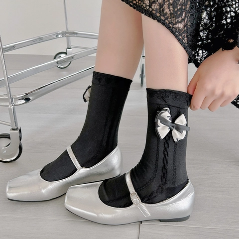 Chaussettes Mi-Mollet En Coton Pour Femmes Avec Noeud Style Scolaire Japonais JK Motif Torsadé Doux Filles