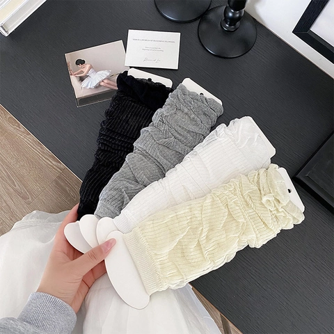 Slouchy Leg Warmers And Arm Sleeves Pleated Mesh Breathable Ultra Thin Sunscreen Solid Color Japanese JK Style Women