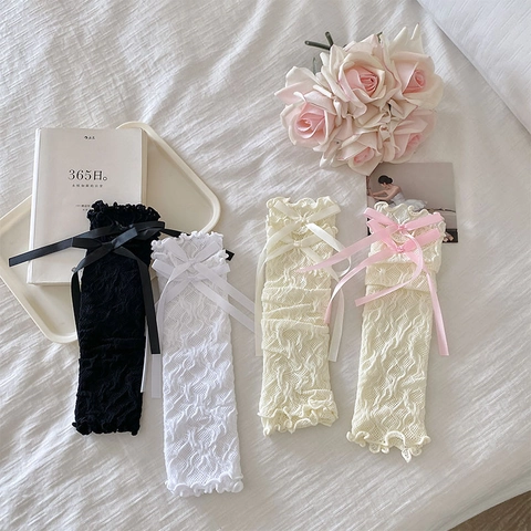 Lace Arm Sleeves Polyester Hollow Mesh Bowknot Ruffle Sun Protection Summer Lolita Style Accessories For Women