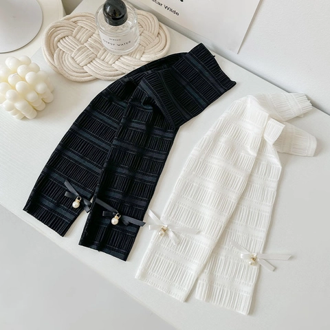 Calze Plissettate Balletcore Da Donna Scaldamuscoli Con Fiocco Perla Artificial Arricciato Sottile Traspirante Stile Lolita