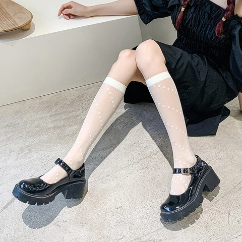 Damen Transparente Polka Dot Wadenstrümpfe Japanischer JK Stil Nylon Mesh Atmungsaktiv Dünne Modeaccessoires