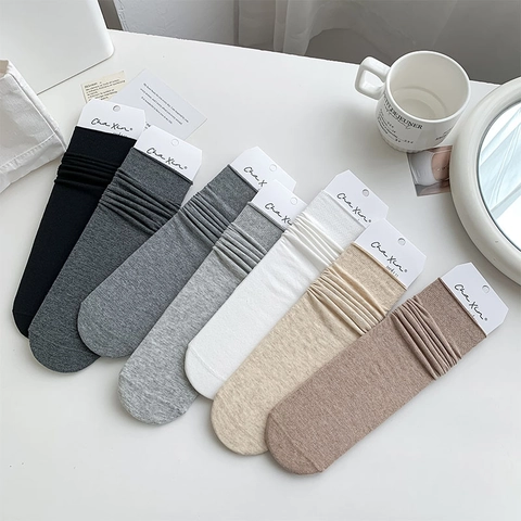 Damen Crew Socken Baumwolle Gerippt Slouch Wadenlang Atmungsaktiv Schweißabsorbierend Japanischer JK Stil Minimalistisch