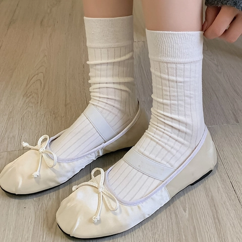 Calcetines Slouch Para Mujer Algodón Acanalados Media Pantorrilla Color Sólido Estilo Japonés JK Balletcore Transpirable