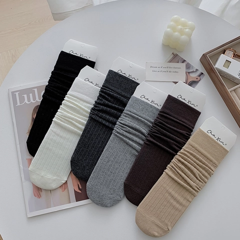 Calcetines Slouch Para Mujer Algodón Acanalados Media Pantorrilla Color Sólido Estilo Japonés JK Balletcore Transpirable