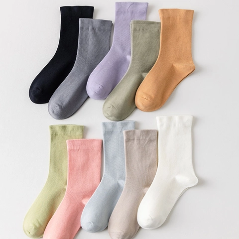 Calcetines Fruncidos Mujer Algodón Transpirable Media Caña Color Sólido Canalé Suave Casual Confort Deporte Moda Calcetería