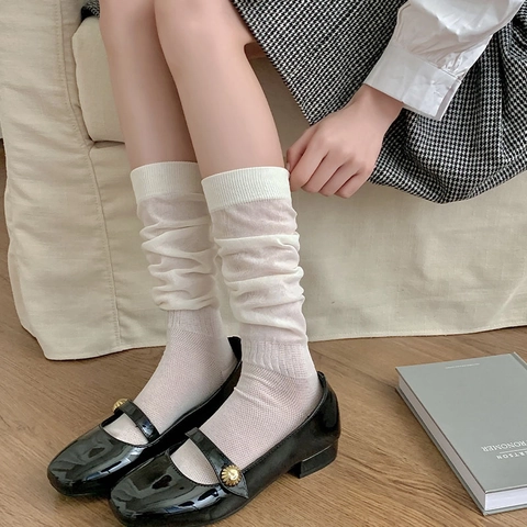 Calze Morbide da Donna in Stile Giapponese in Misto Cotone Traspirante Calzini al Polpaccio Tinta Unita Stile Balletto JK Sottili