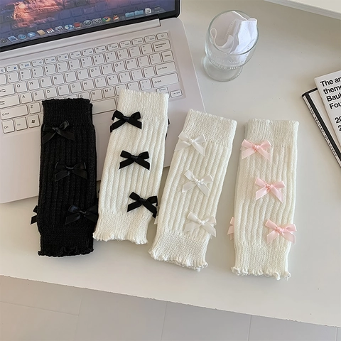 Gebreide Beenwarmers Geribde Katoen Strik Lolita Balletcore Zoet Japanse Stijl Ruches Dames
