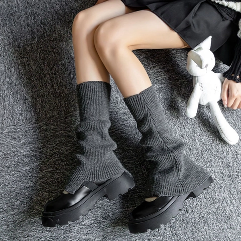Damen Legwarmers Baumwolle Rippstrick JK Stil Harajuku Y2K Gothic Lolita Lange Socken Armstulpen Herbst Winter