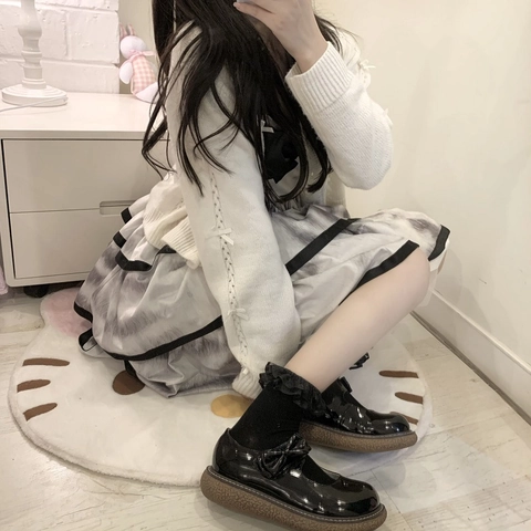 Calze Lolita A Metà Polpaccio Misto Cotone Doppio Strato Organza Volant Pizzo Dolce Stile Giapponese JK Per Donne Ragazze