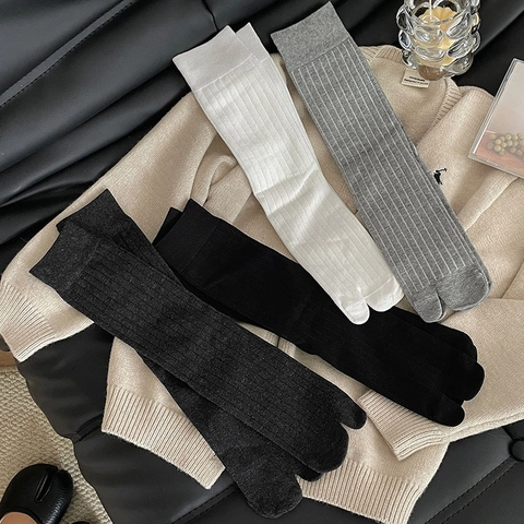 Calze Tabi Da Donna Con Dita Separate Misto Cotone Trama A Costine Lunghezza Al Polpaccio Traspirante Stile Giapponese Minimalista
