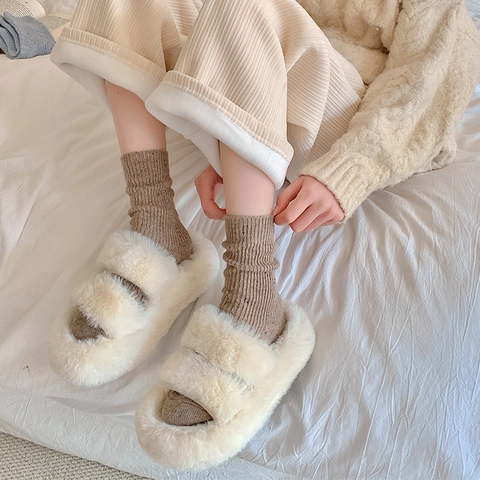 Dicke Warme Wollmischung Crew Socken Für Damen Winter Rippstrick Gesprenkelt Konfetti Japanischer Minimalistischer Stil
