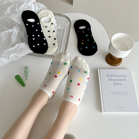 Calze Invisibili Donna Traspirante Cotone Mesh Motivo Pois Silicone Antiscivolo Estive Calzini Fantasmini