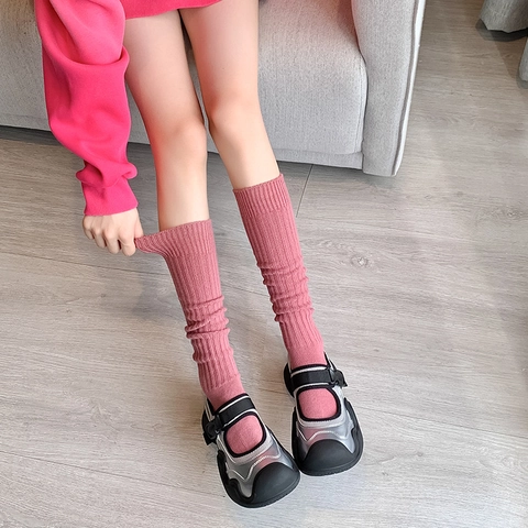 Calcetines de Pantorrilla de Punto Acanalado para Mujer Mezcla de Algodón Color Sólido Calcetines Slouch Estilo Academia Japonesa para Primavera Otoño Invierno