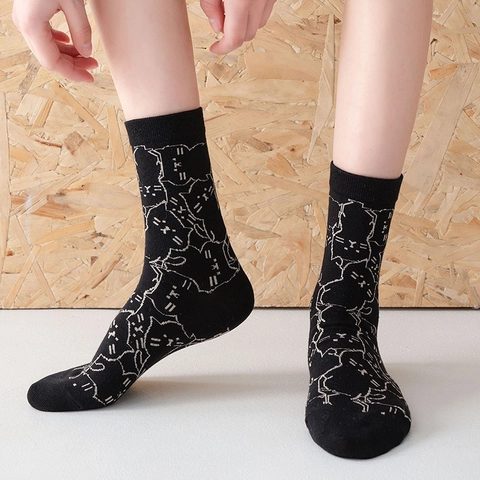Socken Damen Crew Baumwolle Süß Cartoon Katze Muster Atmungsaktiv Alltag Japanisch Koreanisch Stil Trendy