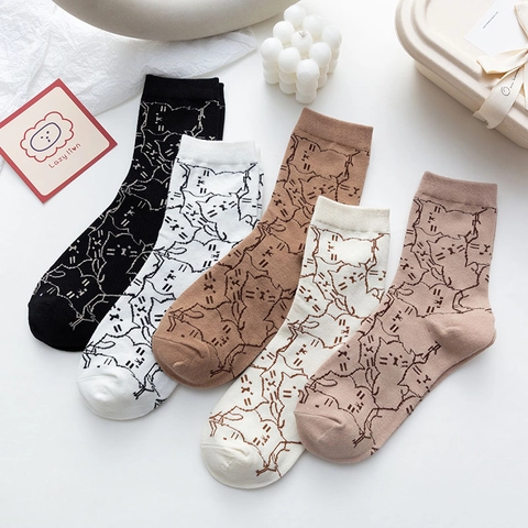 Socken Damen Crew Baumwolle Süß Cartoon Katze Muster Atmungsaktiv Alltag Japanisch Koreanisch Stil Trendy