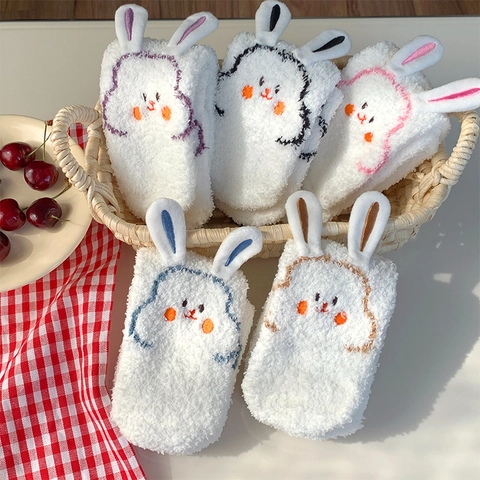 Calze A Metà Polpaccio Da Donna Carine Con Orecchie Di Coniglio In Peluche Pile Corallo Spesso Per Dormire In Casa