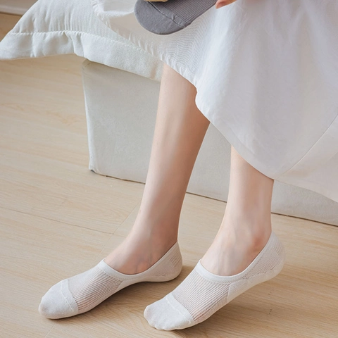 Calcetines Invisibles Mujer Malla Transpirable Algodón Antideslizante Corte Bajo Color Sólido Estilo Simple