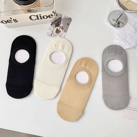 Calcetines Invisibles Mujer Malla Transpirable Algodón Antideslizante Corte Bajo Color Sólido Estilo Simple