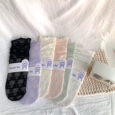 Damen Slouch Socken Nylon Spitze Ausgehöhlt Atmungsaktiv Süß Lolita Floral JK Mori Girl Stil