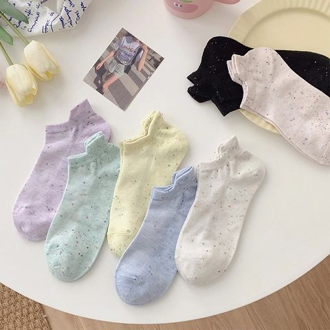 Women Cotton Low Cut Boat Socks Colorful Speckled Breathable Japanese Sweet Style Ankle Socks Candy Colors