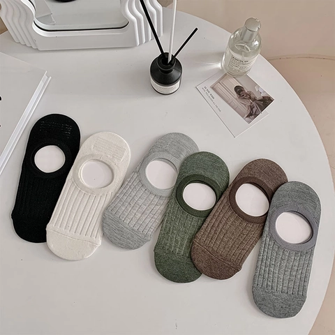 Chaussettes Invisibles Femme Coton Mesh Respirant Côtelé Coupe Basse Antidérapant Talon Silicone Style Japonais