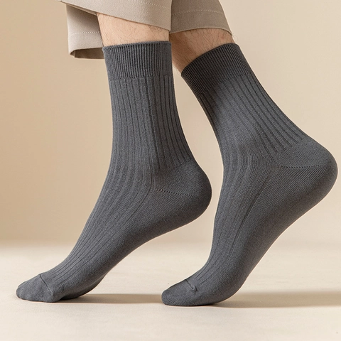 Calze Crew Da Uomo In Misto Cotone A Costine Traspiranti Assorbenti Sudore Tinta Unita Casual Business Sottili Versatili