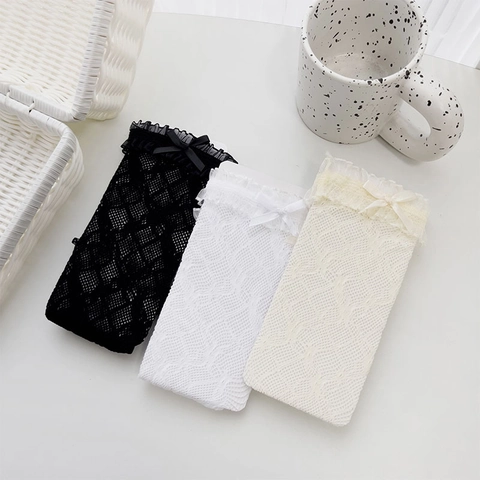 Damen Lolita Wadenstrümpfe Nylon Netz Spitze Schleife Süß Japanischer Stil