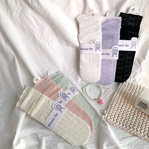 Damen Nylon Spitze Crew Socken Netz Dünn Atmungsaktiv Blumenmuster Hohl Slouchy Retro Süß Lolita Stil
