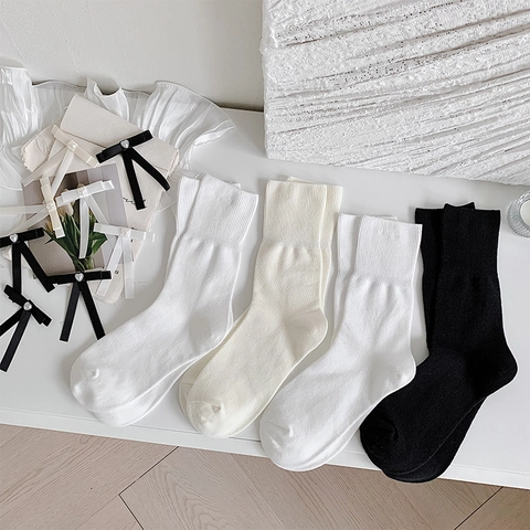 Calze Lolita Al Polpaccio Misto Cotone Fiocco Dolce Ciondolo Cuore Perla Artificial Stile JK Giapponese Per Donne Ragazze