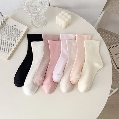 Calze Al Polpaccio Da Donna In Misto Cotone Traspirante Tinta Unita Stile Giapponese JK Casual A Costine Crew Socks