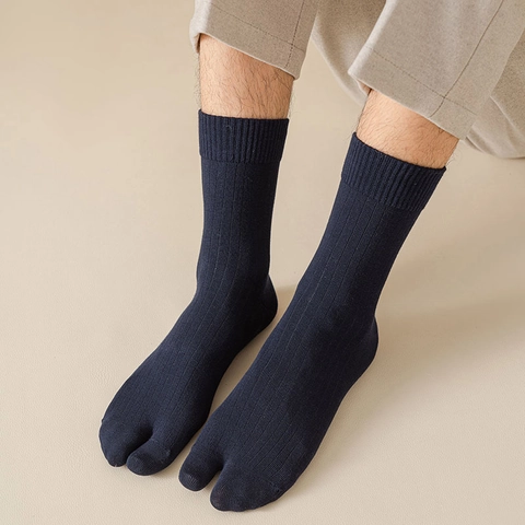Herren Baumwolle Tabi Socken Gerippt Split Toe Crew Socken Für Flip Flops Lässige Atmungsaktive Einfarbige Zehensocken