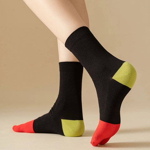 Calzini Tabi Donna Due Dita Cotone Color Block Media Lunghezza Crew Casual Estate Traspirante