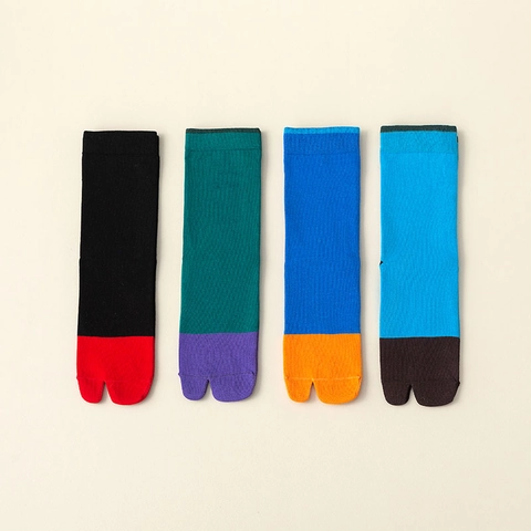 Calzini Tabi Donna Due Dita Cotone Color Block Media Lunghezza Crew Casual Estate Traspirante