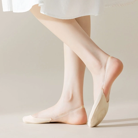 Damen Unsichtbare Bootssocken Halbe-Zehensocken Ultra-Flach Rutschfest Silikon Riemen Atmungsaktiv Nylon Einfarbig Schlicht