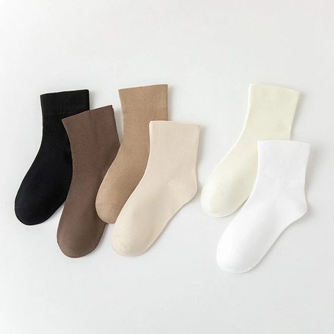 Damen Wadenlange Socken Baumwollmischung Atmungsaktiv Einfarbig Gerippte Bündchen JK Stil Vielseitig Loafer Zubehör
