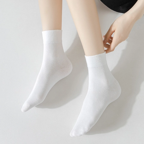 Damen Wadenlange Socken Baumwollmischung Atmungsaktiv Einfarbig Gerippte Bündchen JK Stil Vielseitig Loafer Zubehör