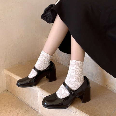 Femmes Chaussettes Lolita En Dentelle Mi-Mollet Résille Motif Croissant De Lune Étoile Style Fée Douce Respirant