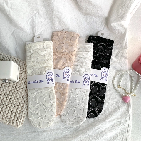 Femmes Chaussettes Lolita En Dentelle Mi-Mollet Résille Motif Croissant De Lune Étoile Style Fée Douce Respirant