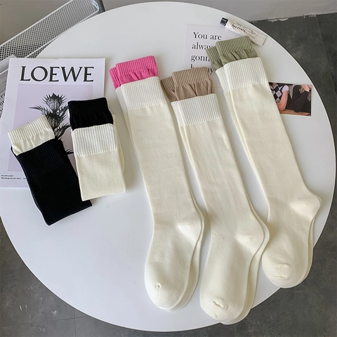 Calze Al Polpaccio Donna Cotone Maglia Slouchy Ginocchio Blocchi Di Colore Polsini A Costine Stile JK Giapponese Harajuku Estetico Alla Moda