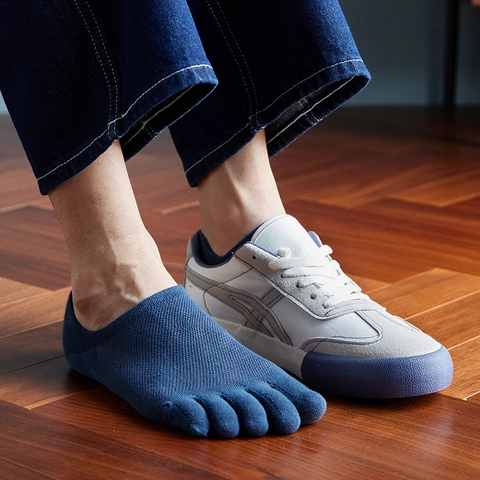 Herren Zehensocken Baumwolle Atmungsaktiv Unsichtbar No Show Fünf Finger Socken Lässig Einfarbig Rutschfest Ferse