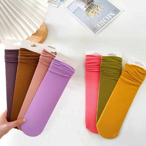 Calcetines Slouch Terciopelo Acanalado Fino Transpirable Estilo JK Color Caramelo Sólido Medias Mujer Moda