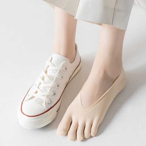 Women Five Toe Invisible Boat Socks Nylon Breathable Mesh Non-Slip Thin Summer Low Cut No Show Liner Socks