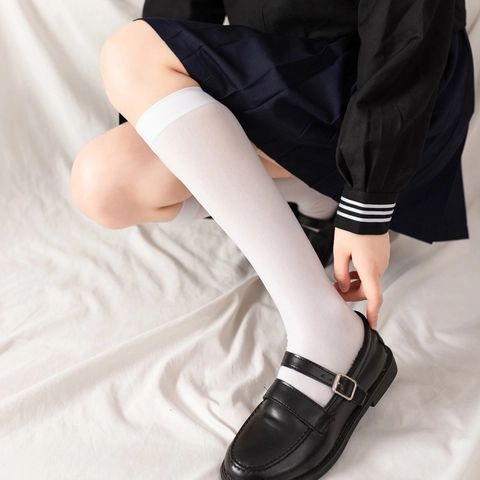 Calcetines Altos De Terciopelo Por Encima De La Rodilla Para Mujer Transpirables Uniforme Escolar JK Estilo Japonés Nylon Color Liso