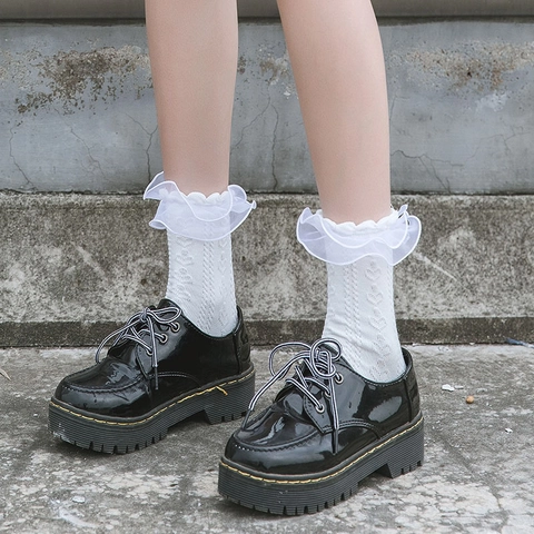 Dames Zoete Lolita Sokken Met Kant Katoen Hartpatroon JK Uniform Ademend Elegant