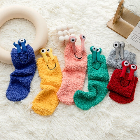 Calze In Pile Di Corallo Con Occhi Di Cartone Animato Spesse Calde Media Lunghezza Per Donne Stile Giapponese Morbido Comodo