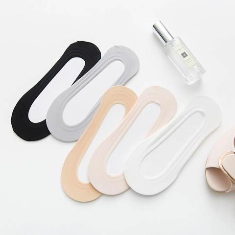 Women Invisible No Show Boat Socks Nylon Silicone Non Slip Ultra Thin Ice Satin Shallow Mouth For Flats Solid Color