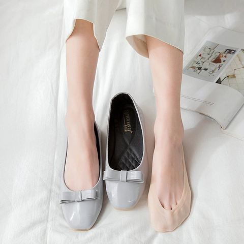 Women Invisible No Show Boat Socks Nylon Silicone Non Slip Ultra Thin Ice Satin Shallow Mouth For Flats Solid Color