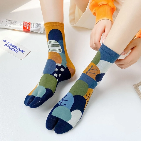 Tabi Socken Baumwolle Atmungsaktiv Mit Geteilten Zehen Für Flip-Flops Japanischer Stil Geometrisch Polka Dot Streifen Crew Socken Damen