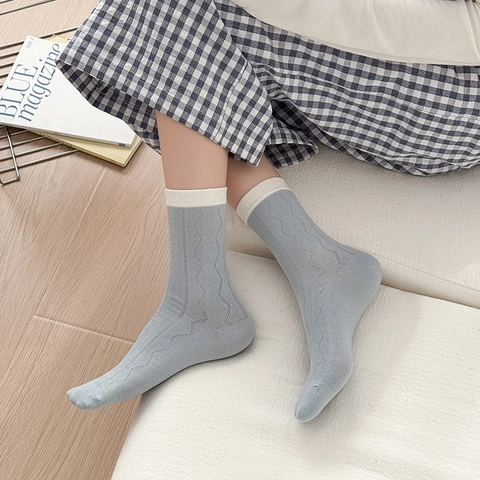 Calze Morbide Donna Misto Cotone Traspirante Motivo Cuore Trama Costine Ondulate Metà Polpaccio Stile Giapponese Casual